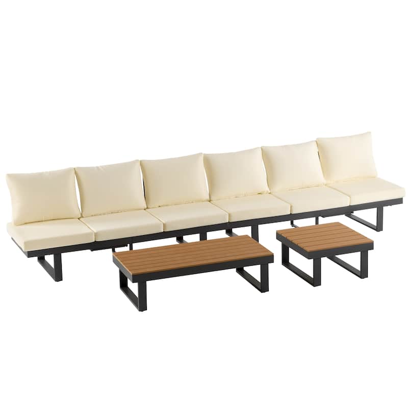 Outdoor Modular Sectional Sofa Set with Coffee Table, Side Table, and Adjustable Reclining Seats
