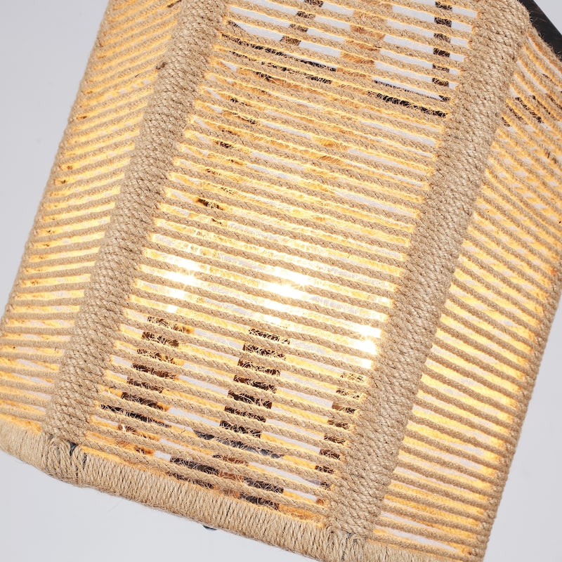 3-Light Farmhouse Lantern-style Chandelier with Hemp Rope for Living Room