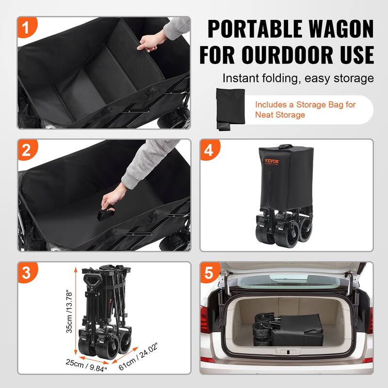 VEVOR Collapsible Folding Wagon 150L Beach Wagon Cart with All-Terrain Wheels Heavy Duty Folding Wagon Cart
