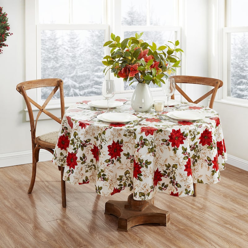 Poinsettia Grace Vinyl Tablecloth - 60x84 Oval