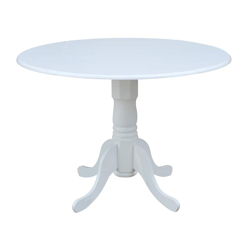 Round Pedestal Base Solid Wood 42-inch Drop-leaf Dining Table - White