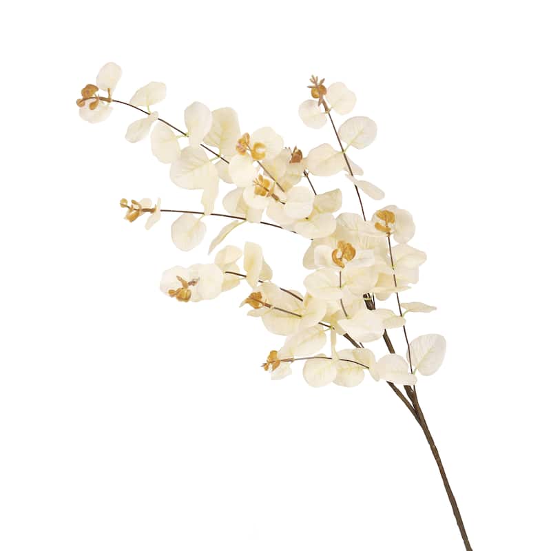 Set of 3 Champagne Ivory Artificial Eucalyptus Leaf Stem Plant Greenery Foliage Spray Branch 36in - 36" L x 10" W x 7" DP
