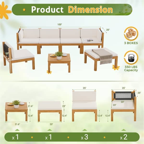 dimension image slide 2 of 3, Furniwell 5/6/7-pieces Acacia Patio Furniture Set, Wooden Conversation Set,Outdoor Modular Design Sofa Set with Side Table