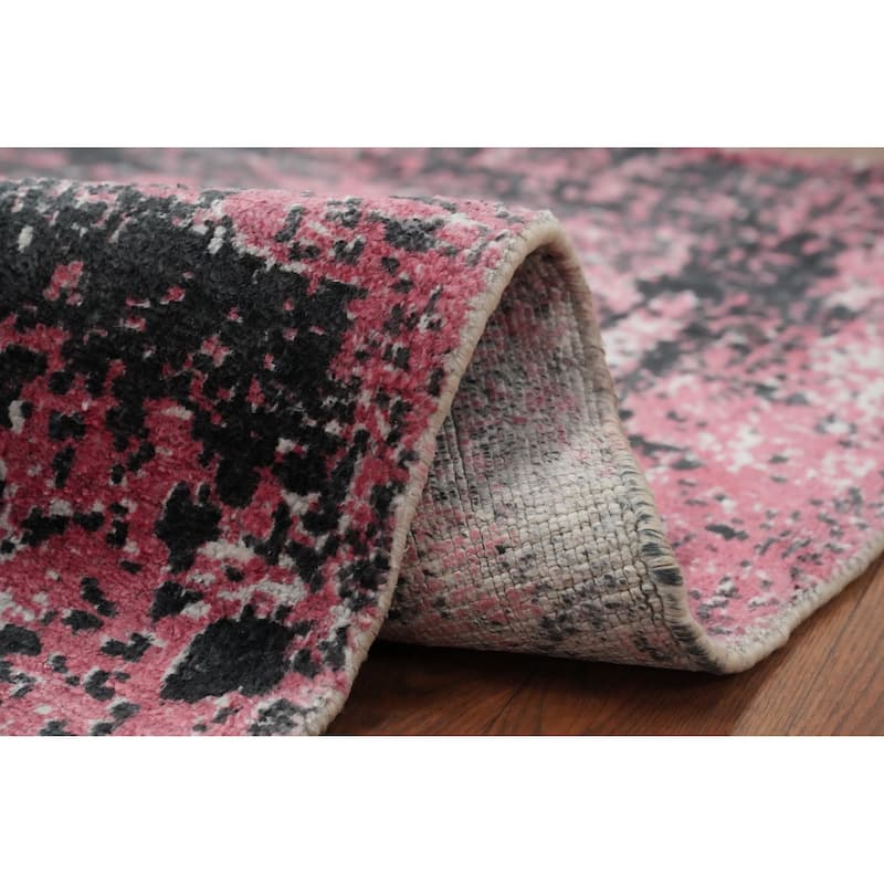 Hand Knotted Oriental Viscose Silk Carpet Modern Abstract Pink Abstract Area Rug - 9' 8'' X 8' 1''
