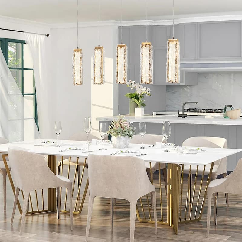 Modern Gold 5-Light LED Crystal Chandelier Glam Island Lights for Kitchen Island - W 39.3" x H 73.3"Max