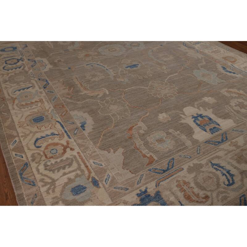 Transitional Oushak Turkish Rug Handmade Beige Oriental Wool Carpet - 9'1"x 11'9"