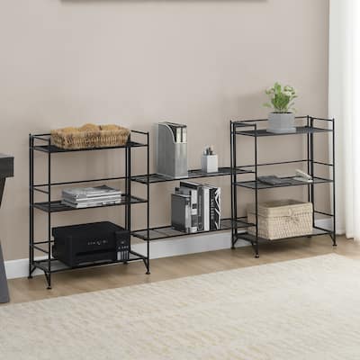 Xtra Storage 3 Tier Wide Folding Metal Shelves with Set of 2 Deluxe Extension Shelves