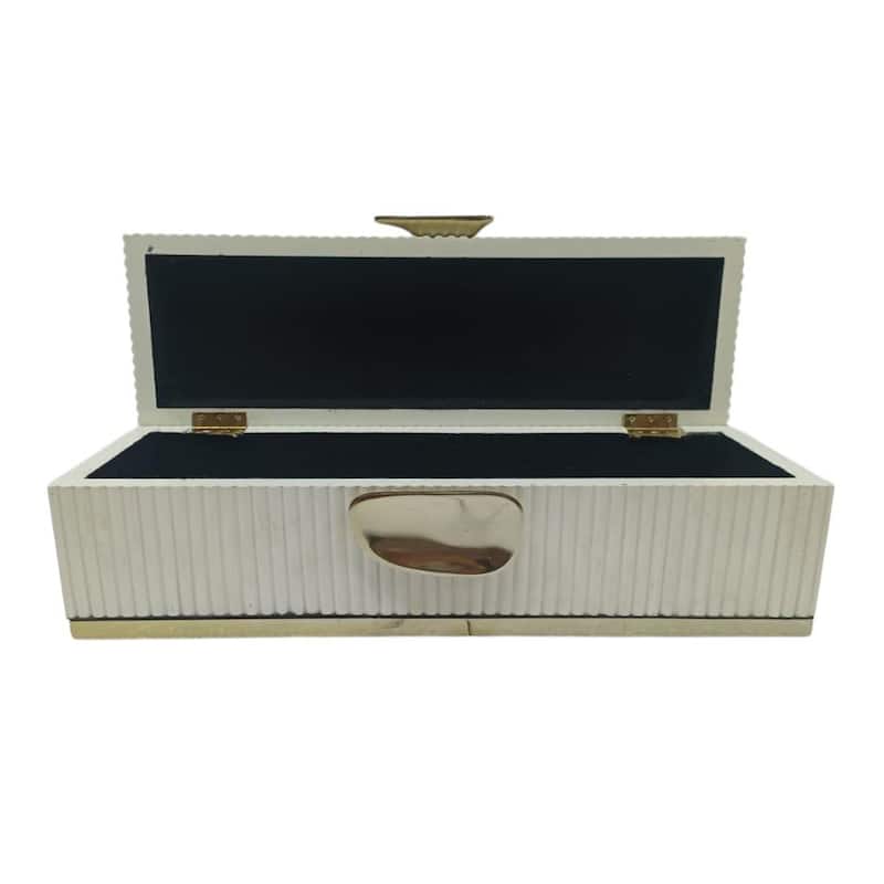 Resin Storage Box Grooved Texture with Metallic Accent - 6" Cream - 16.25" x 5.5" x 5.5"