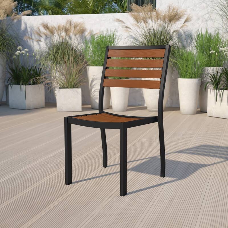 Outdoor Faux Teak Side Chair with Poly Slats - Teak Patio Chair