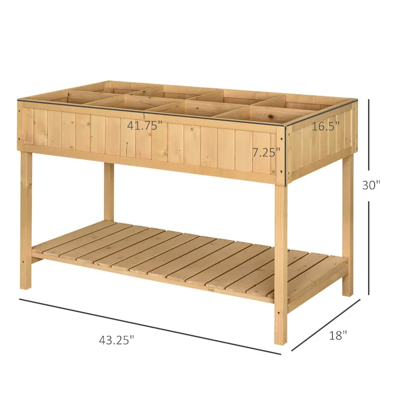Raised Garden Bed with 8 Pockets and Shelf, Wooden Elevated Box with Legs to Grow Herbs, Vegetables, and Flowers, Natural