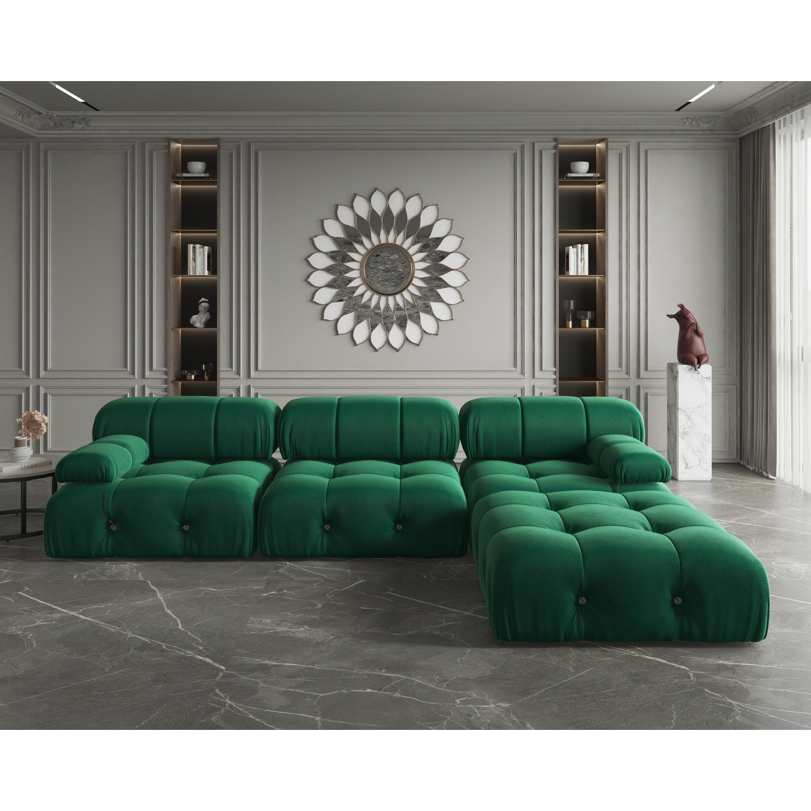 104″ Green Modern Velvet 4-Seater Upholstered Sectional Sofa