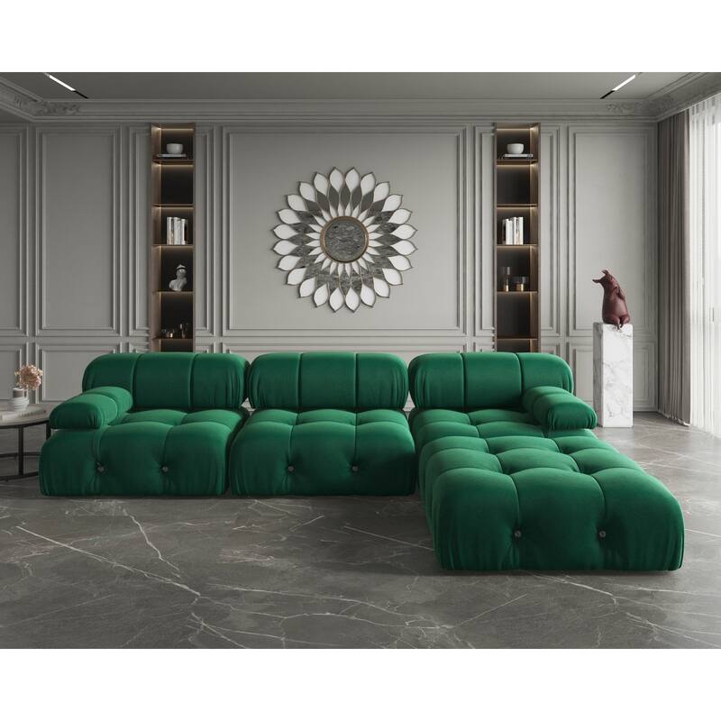 104" L-Shape Modular Sectional Sofa, Modern Velvet Upholstery Sofa - Green