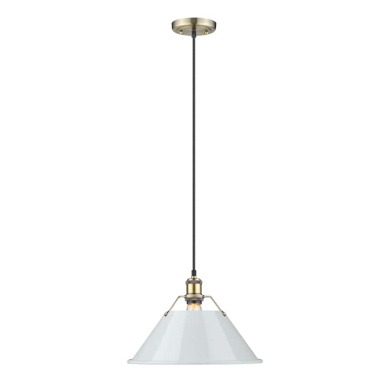 Orwell 14" Wide Large Pendant in Aged Brass with Dusky Blue - Gold