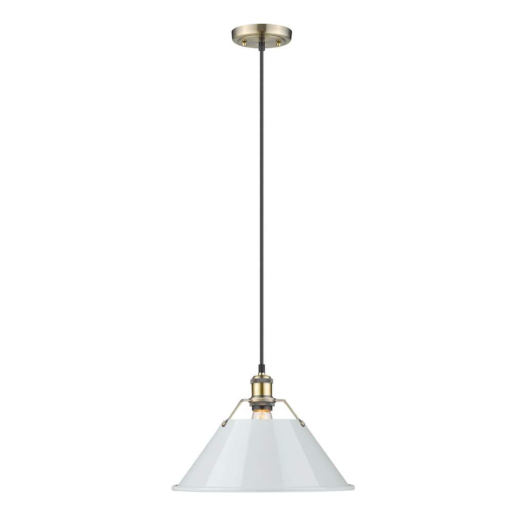 Orwell 14" Wide Large Pendant in Aged Brass with Dusky Blue - Gold