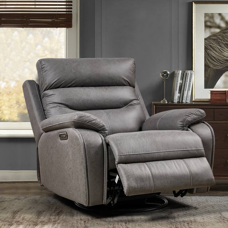 240 Degree Swivel Power Recliner - OKIN Motor Recliner with UBS Ports and Adjustable Headrest - Grey