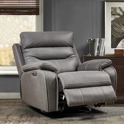 Grey Dual Motor Recliner Chair Featuring 240° Swivel, Rocking Function, USB Ports, and Adjustable Headrest