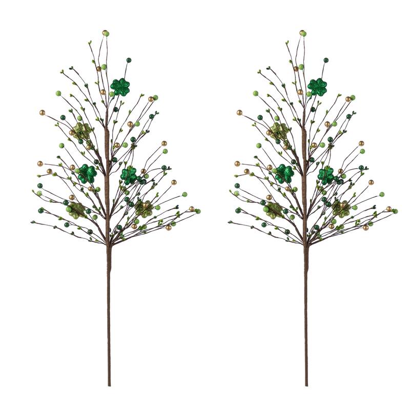 Glitzhome Set of 2 28"H St. Patrick's Berry & Shamrock Artificial Picks