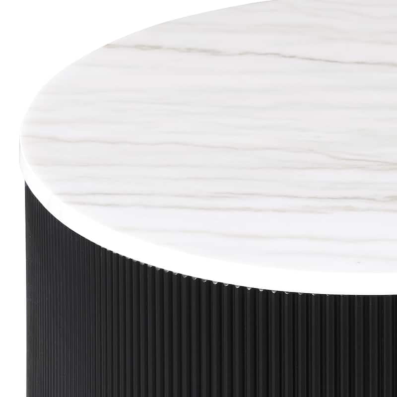 Furniture of America Torin Modern White and Black Genuine Marble Top Round Coffee Table