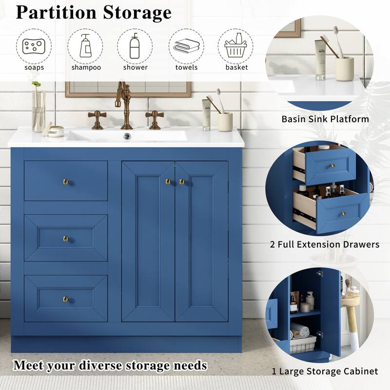 Modern 36" Bathroom Vanity with Ceramic Sink, 2 Drawers & Storage Cabinet, Freestanding Design