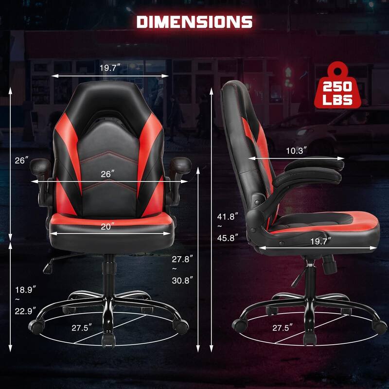 Ergonomic PU Leather Gaming Chair Adjustable Height with Flip-up Armrest for Adults, Kids