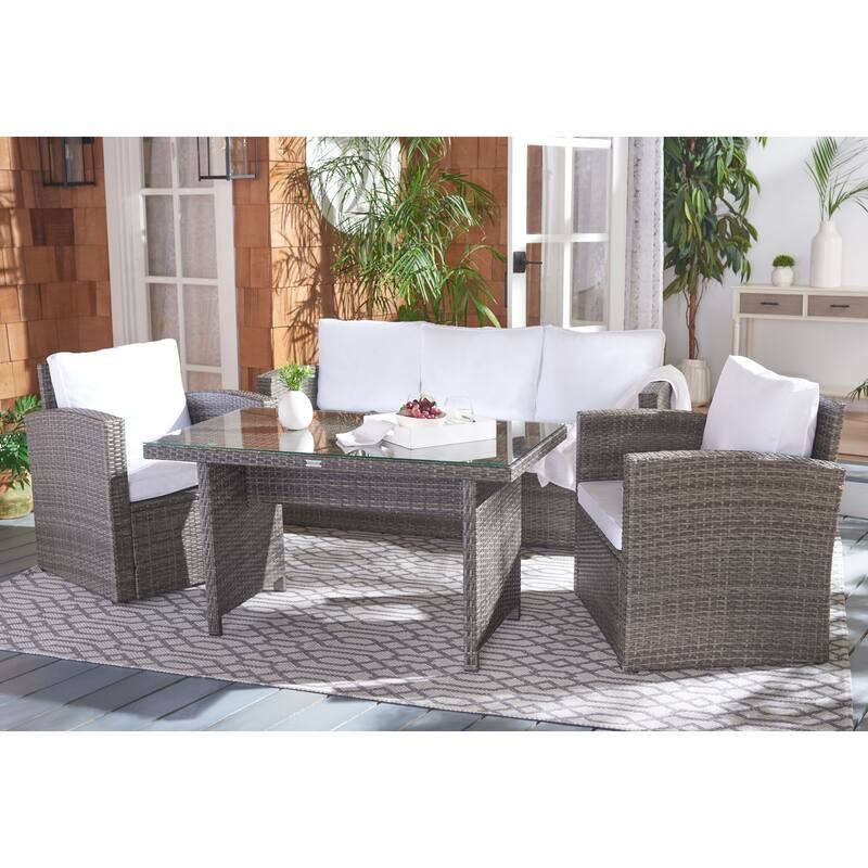 SAFAVIEH Outdoor Living Nyra 4-Piece Patio Dining Set - 70"W x 32"D x 27"H - Grey Brown/White