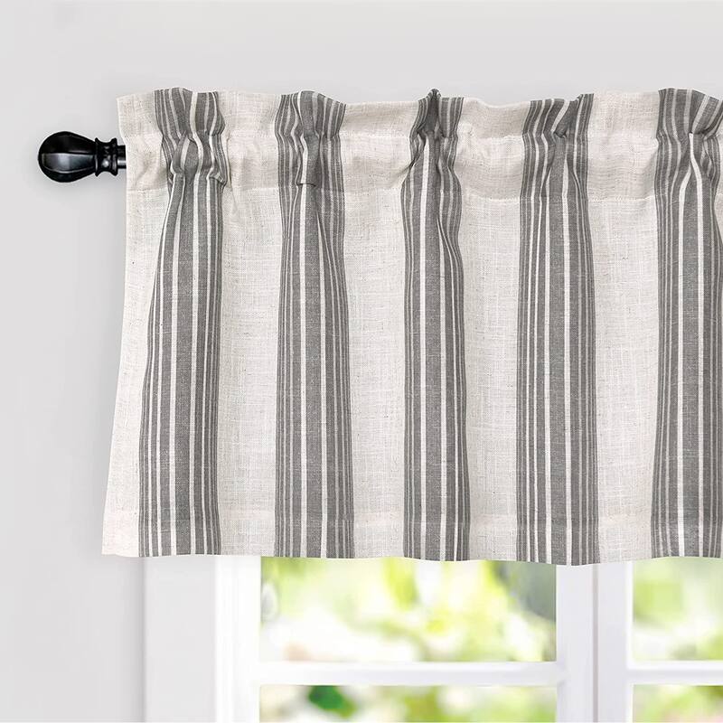 DriftAway Chris Vertical Striped Pattern Linen Textured Blackout Window Curtain Valance - 52" width x 18 " length - Grey