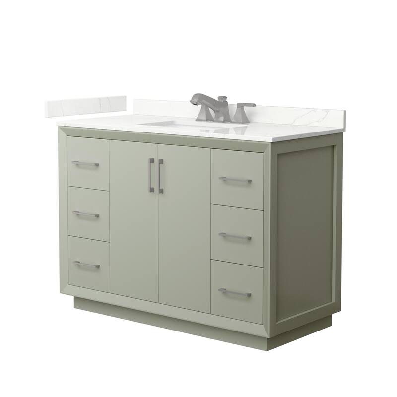Wyndham Collection WCF414148S-QTZ-US3MXX Strada 48" Free Standing - Light Green / Giotto Quartz Top / Brushed Nickel