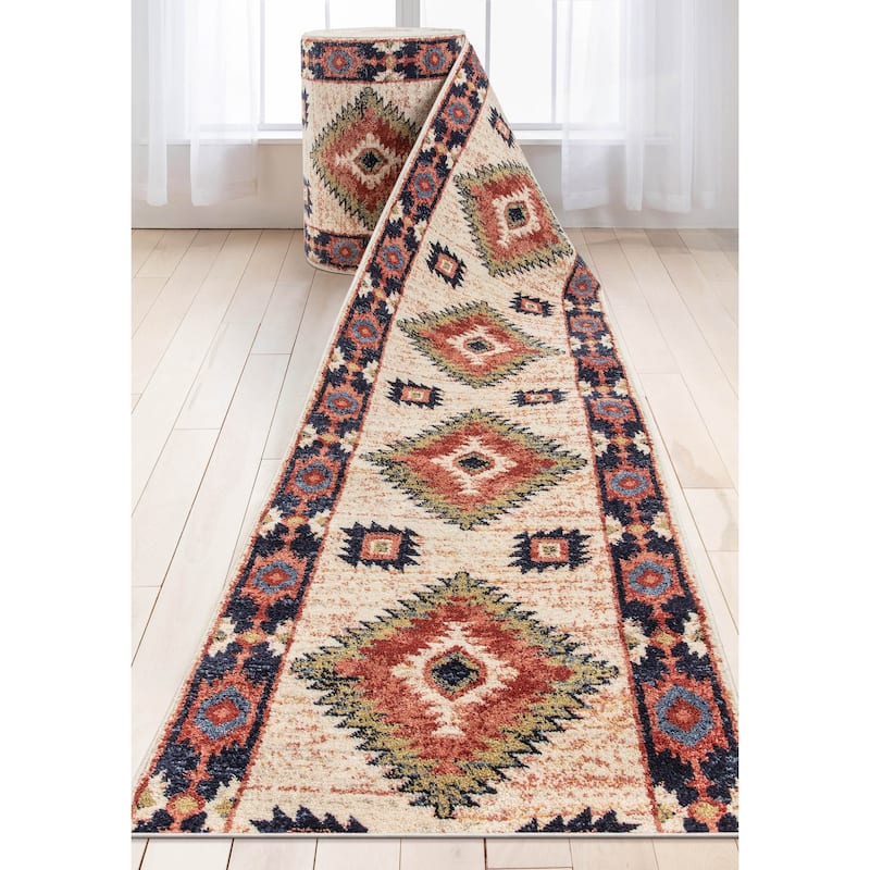 Custom Size Runner Tulsa Lea Southwestern Medallion Stair-Hallway Rug - 2' 3" x 20' - Ivory - Runner