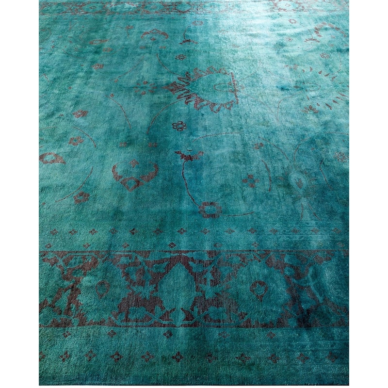 Overdyed, One-of-a-Kind Hand-Knotted Area Rug - Green - 9' 1" x 12' 2"