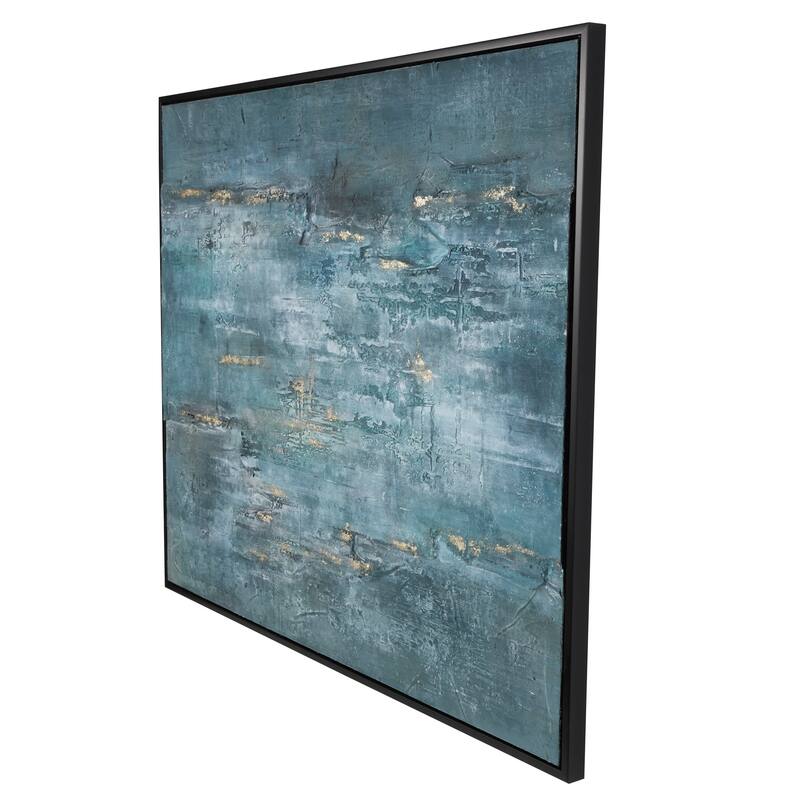 Polystone Abstract Silver Embellishments Framed Wall Art with Black Frame - Dark Blue - Roche River Decor
