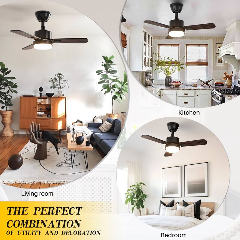 Modern Farmhouse Large Ceiling Fan with Integrated Light and Remote, Ceiling Fan with Timer and 6-speed Wind