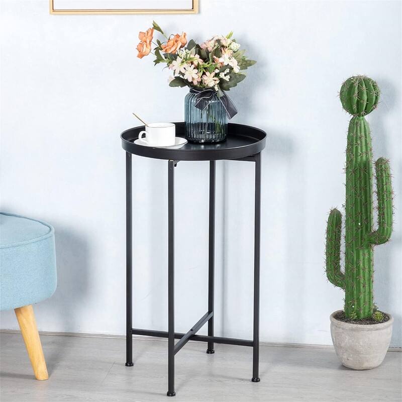 Small Round Metal End Table - 14.5"D x 14.5"W x 25"H - Black