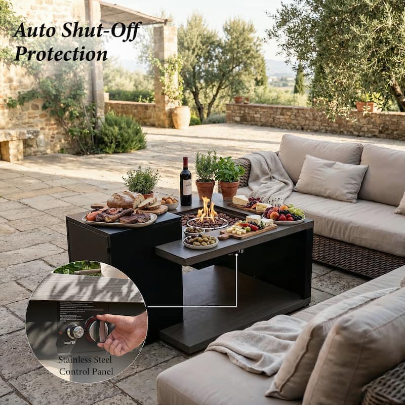 50,000 BTU Propane Fire Pit Table with Hidden Tank Storage, Outdoor Gas Fire Table with Zinc-Aluminum Top, Patio Fire Table