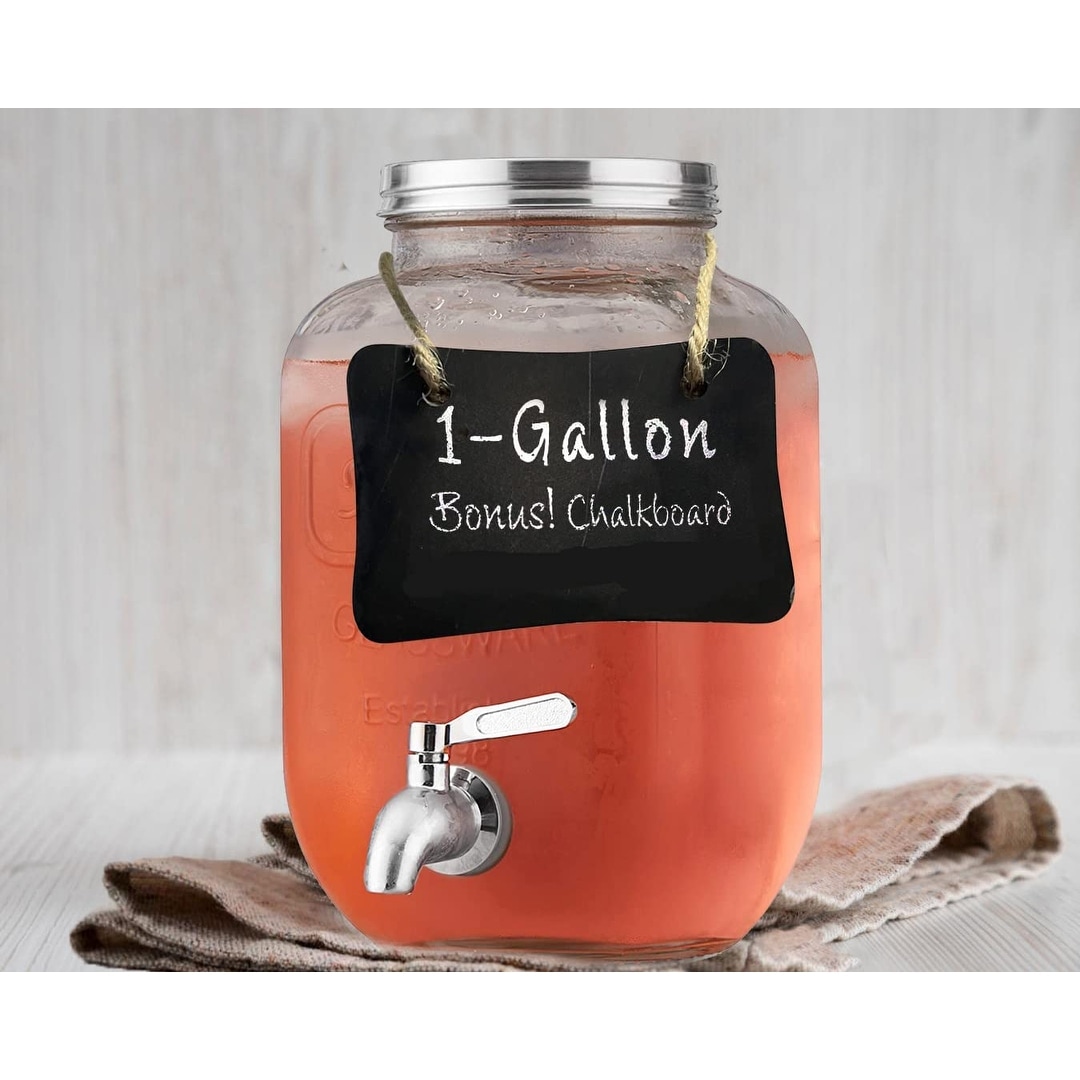 1 Gallon Glass Beverage Dispenser with Metal Spigot - Mason Jar