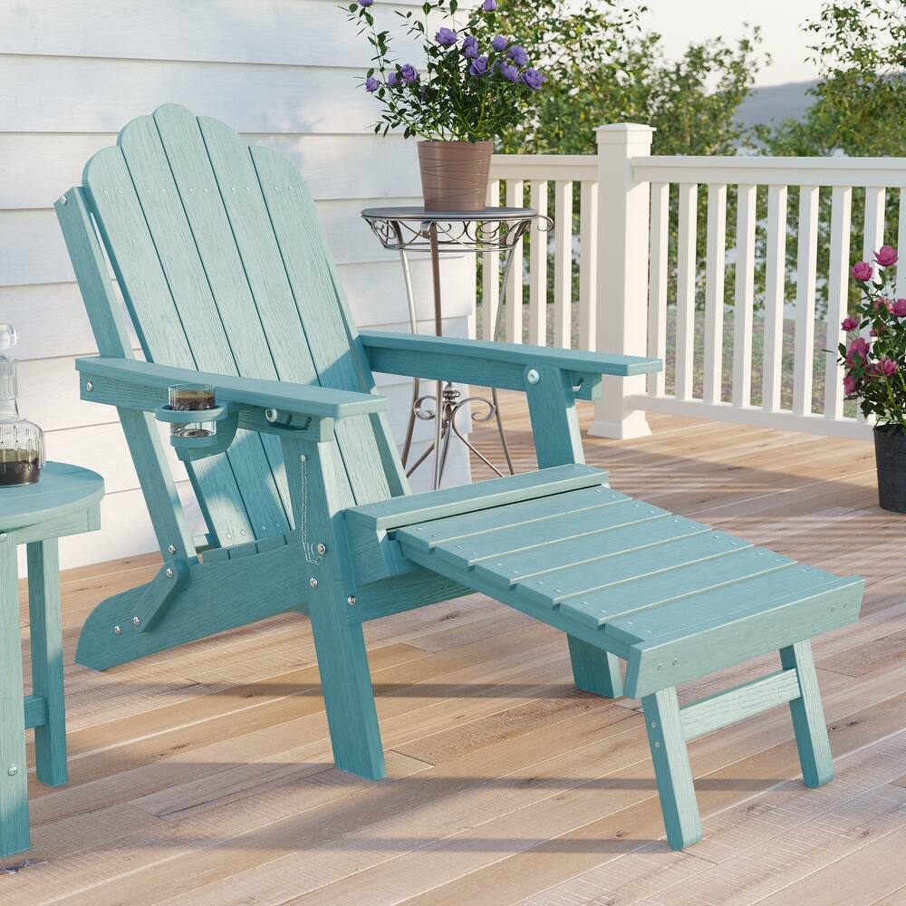 Folding HDPE Adirondack Chair with 3-Position Adjustable & Ottoman
