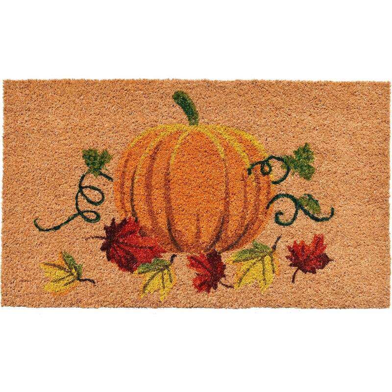 HomeRoots 24" X 36" Natural And Orange Coir Pumpkin Outdoor Fall Door Mat - 24' X '36