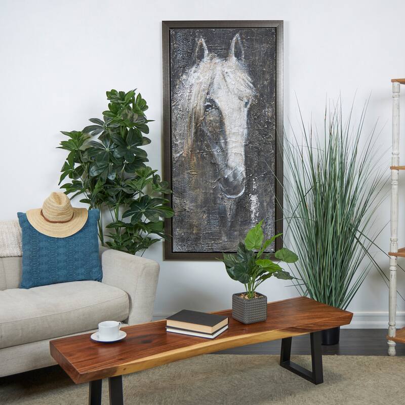 Black Canvas Horse Framed Wall Art with Textured Distressing - 30"W, 59"H