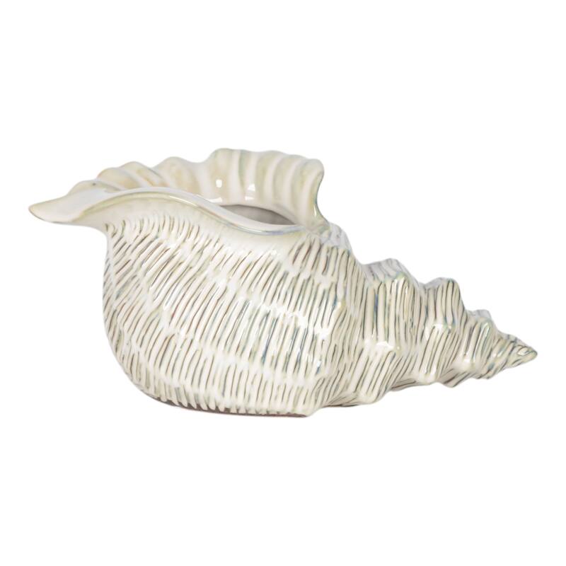 Ceramic Shell Shaped Sculpted Decorative Bowl with Textured Detail