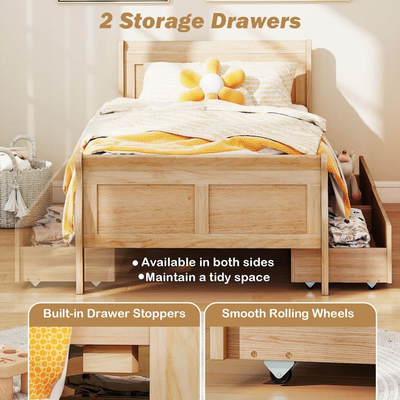Costway Twin Size Bed Frame with 2 Storage Drawers Wood Platform Bed