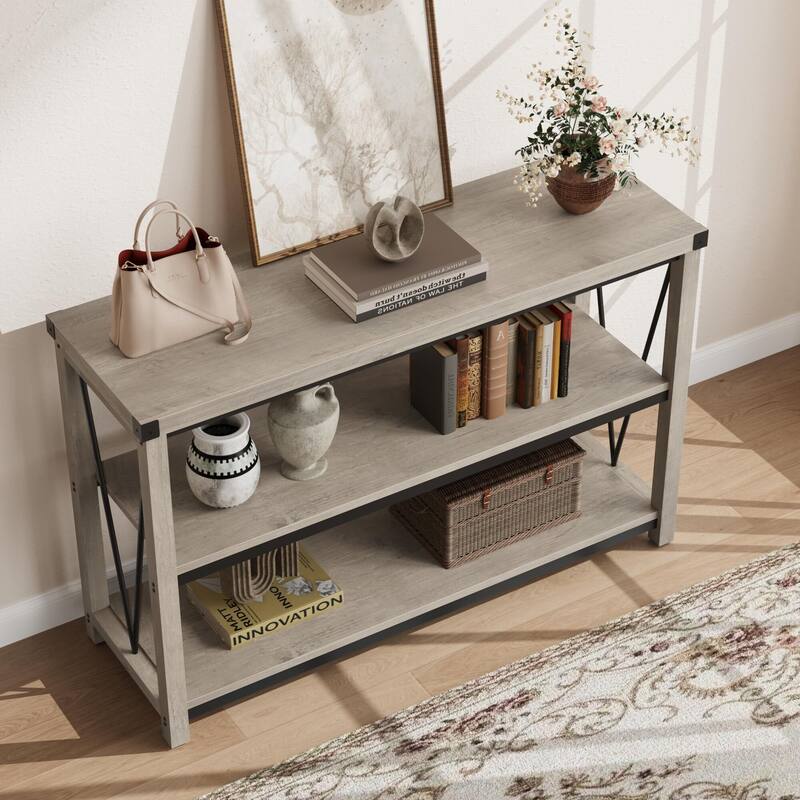Farmhouse Entryway Table,47 Inch Narrow Long Console Table with Storage