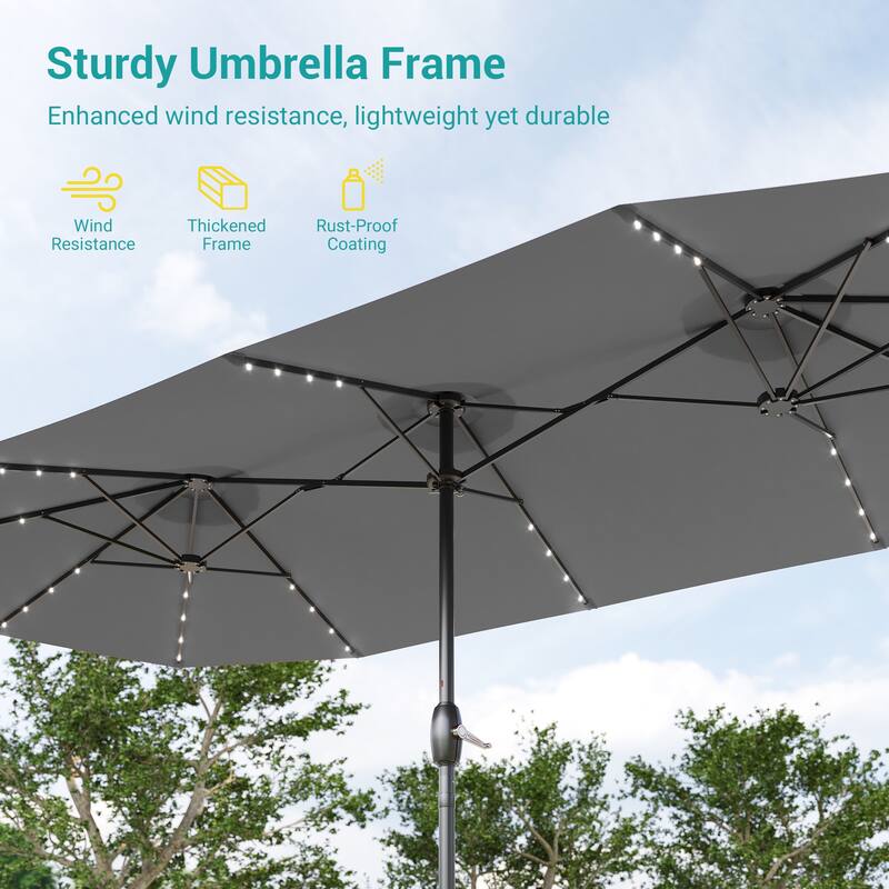 BONOSUKI 15x9ft LED Double-Sided Patio Umbrella Aluminum Large Canopy