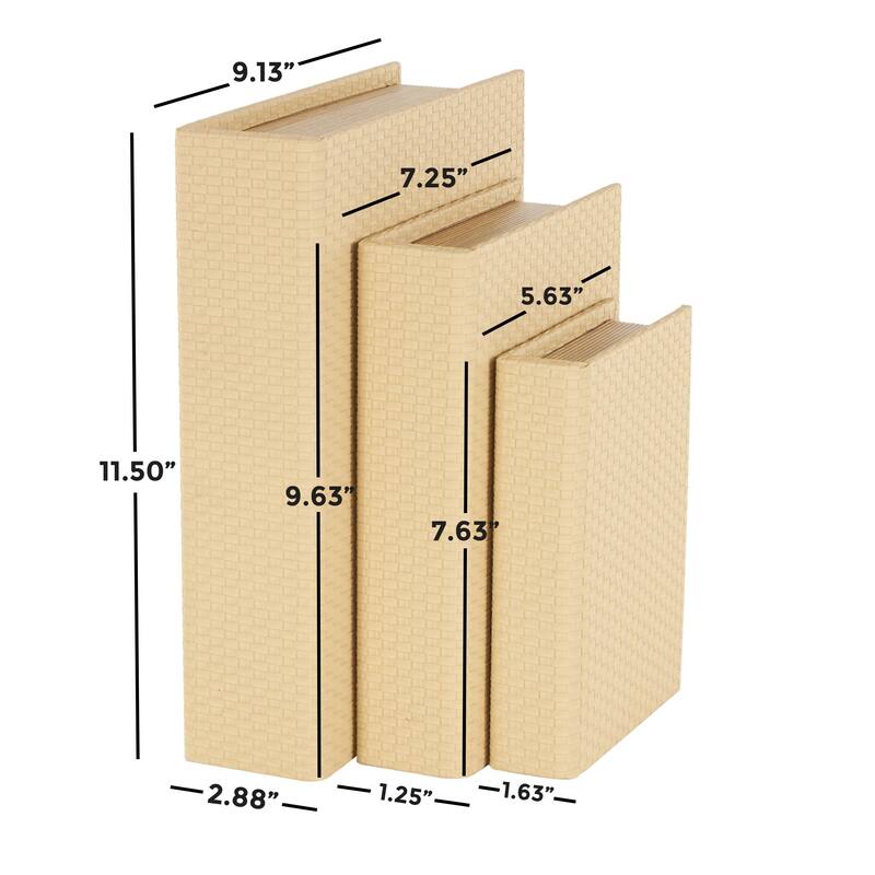 Cream, Black, Copper, Beige or Brown Faux Leather Woven Faux Book Storage Decorative Box (Set of 3)