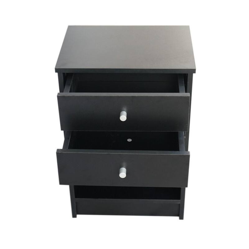 Round Handle Nightstand with Two Drawer Black