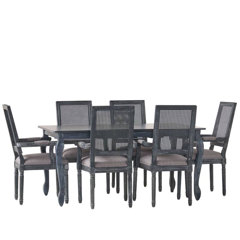 Marlette Wood and Cane Upholstered Expandable 7 Piece Dining Set by Christopher Knight Home