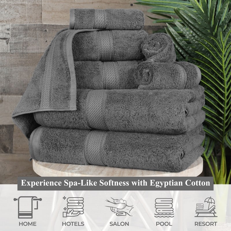 Superior Egyptian Cotton 8 Piece Towel Set Ultra Plush & Absorbent Bath, Hand & Face Towels, Heavyweight Spa Quality