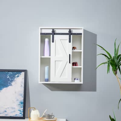 White wall-mounted storage cabinet with adjustable door