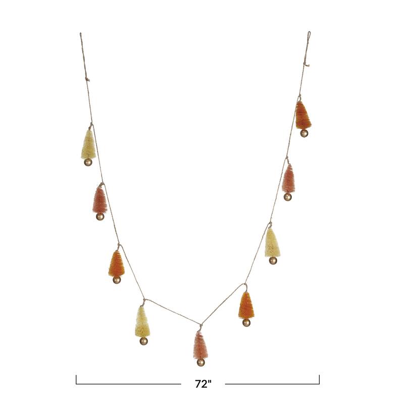 Sisal Bottle Brush Tree Garland with Gold Balls and Jute Cord
