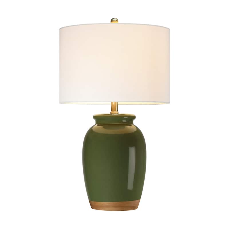 3-Way Ceramic Table Lamp with White Drum Shade - 23 in. H