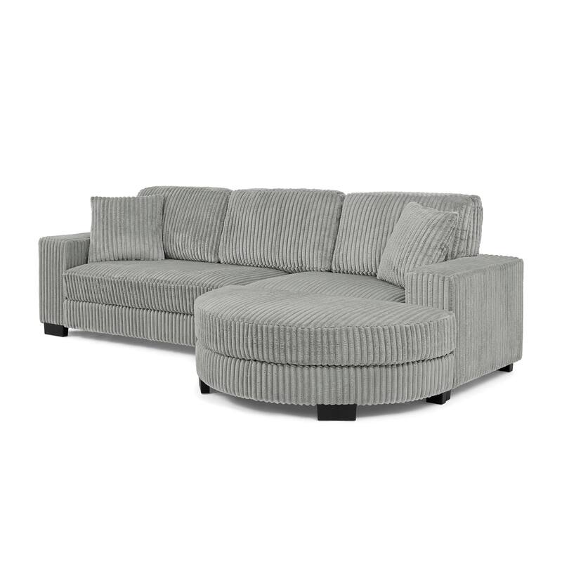 Roomfitters Corduroy Tufted Upholstered Sleeper Sectional Sofa, L-Shape Modular Convertible Sofa with Arc Footstool