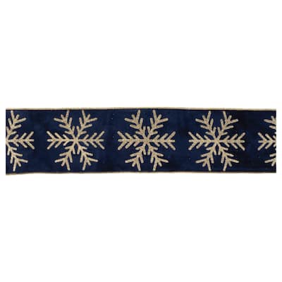 Glittered Snowflake Wired Ribbon 4" x 5 Yds. - N/A